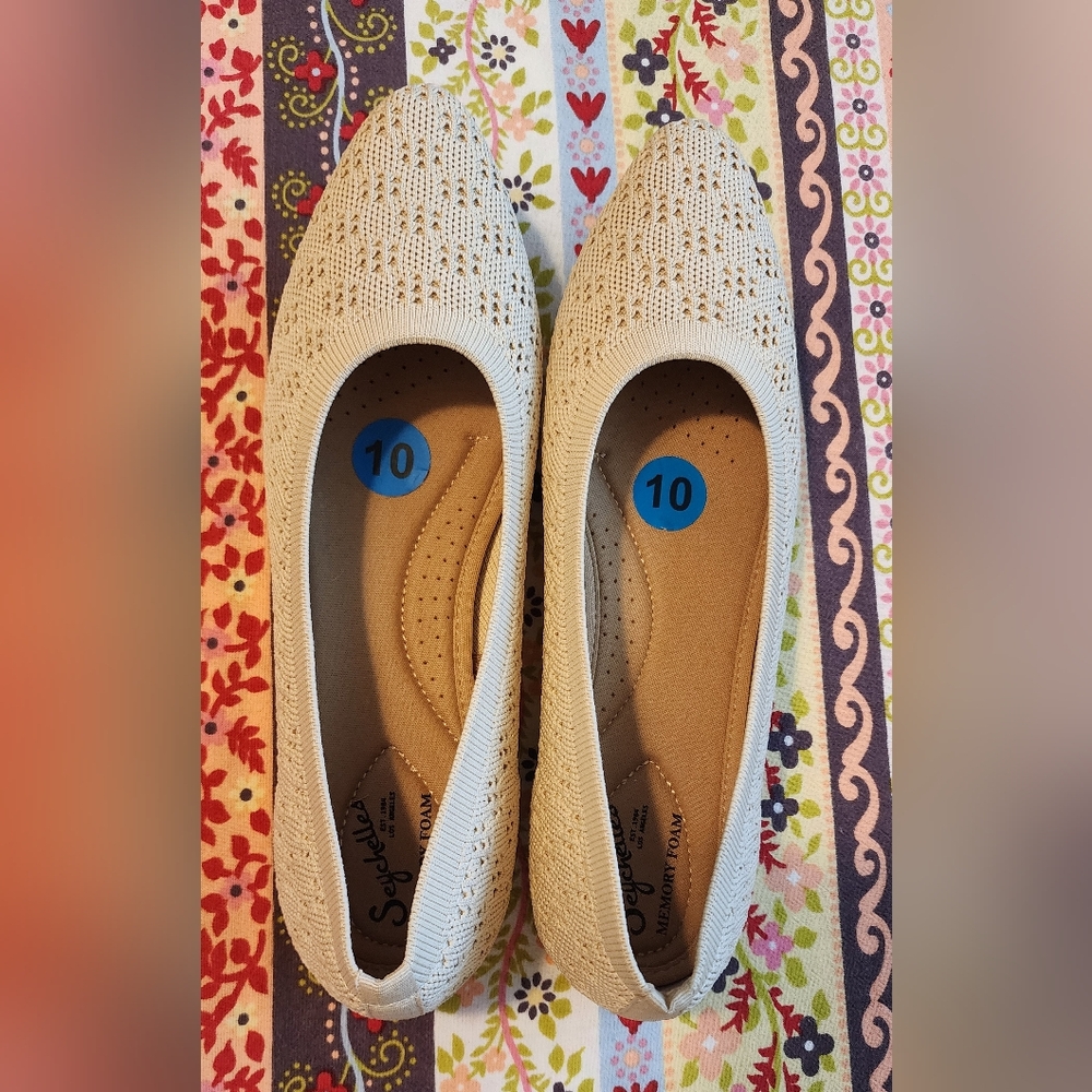 Seychelles Cream Textured Flats with Blue Detail